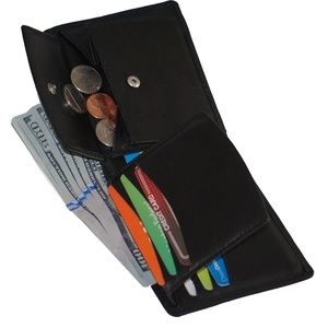 Bifold Mens Wallet Genuine Cow Leather Black